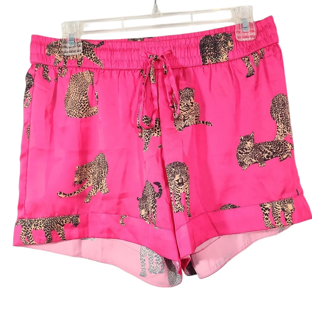 Show Me Your MUMU Early Riser PJ Shorts In Fuchsia Feline Print. S - Picture 3 of 9